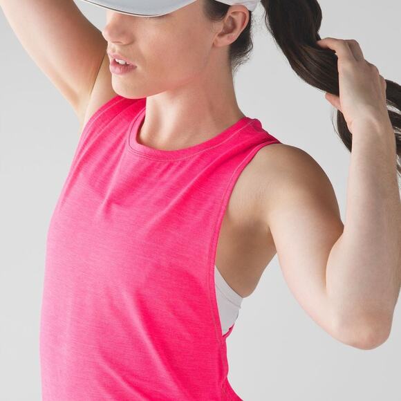 LULULEMON In A Cinch Tank Neon Pink Stripe Sleeveless Pullover Racerback Size 8 - Picture 1 of 6